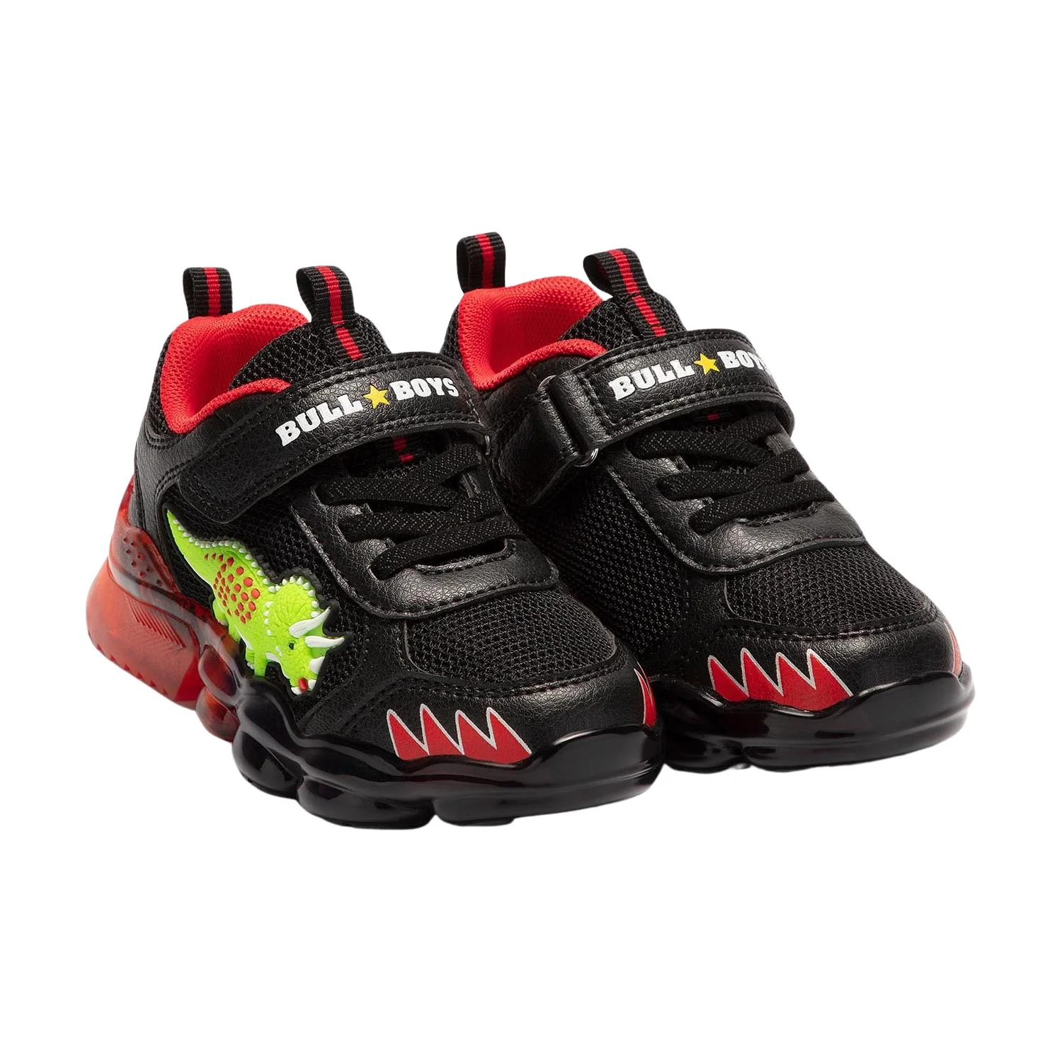 Bull Boys Triceratopo Dinosaur Black Light Up Flashing Trainers Shoes - Image 3