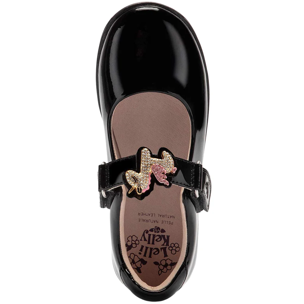 Lelli Kelly LK8100 (DB01) Bliss Unicorn Black Patent School Shoes F Fit - Image 4