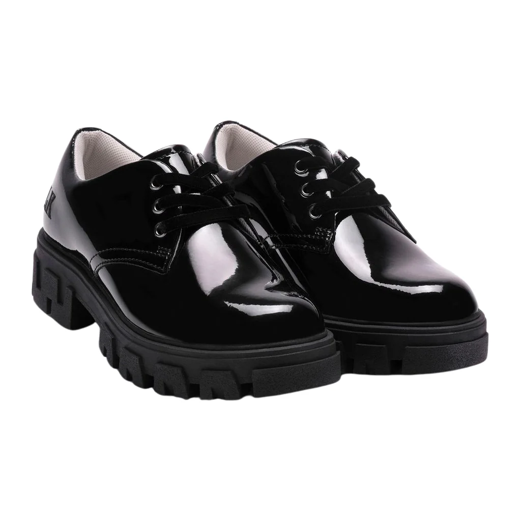 Lelli Kelly Maria Lace Up Black Patent School Shoes LK8431 (NE03)